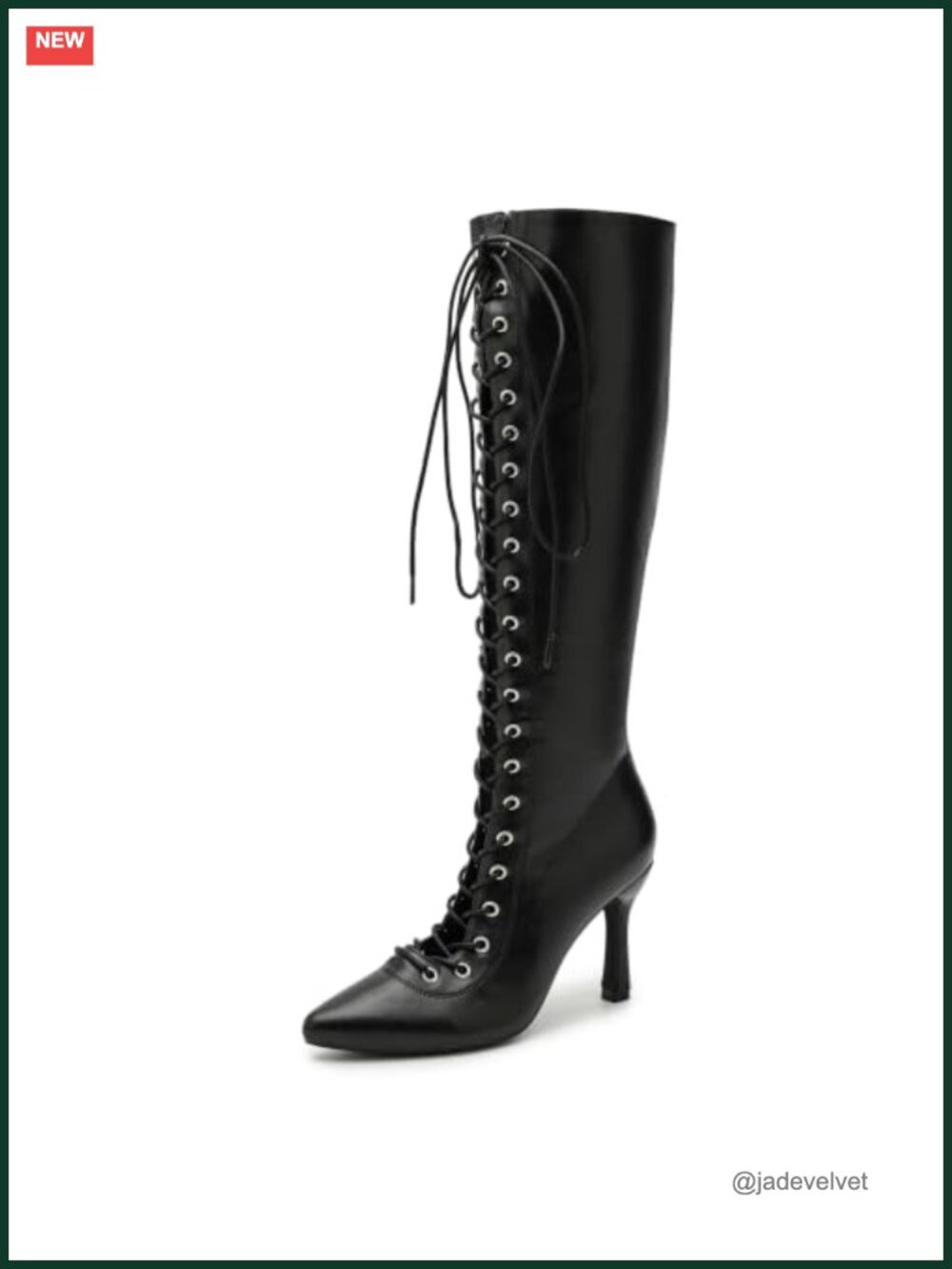 Lace-Up Knee High Boots Pointed Toe Stiletto Heel